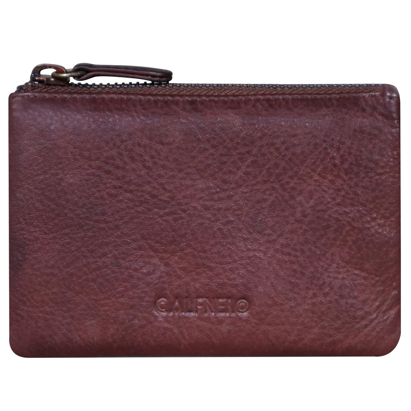 Calfnero Women's Genuine Leather Wallet-Long Purse Wallet, Zip Pocket and Note Compartments (Brown)