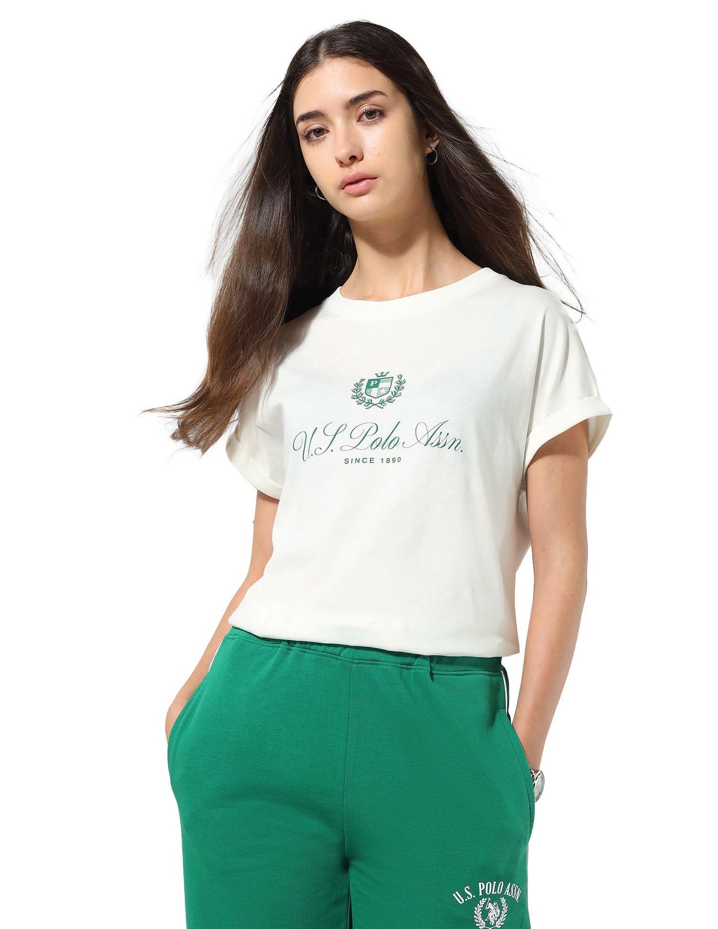 U.S. POLO ASSN. Women's Regular Fit T-Shirt (UWAW25TSH318_Off White