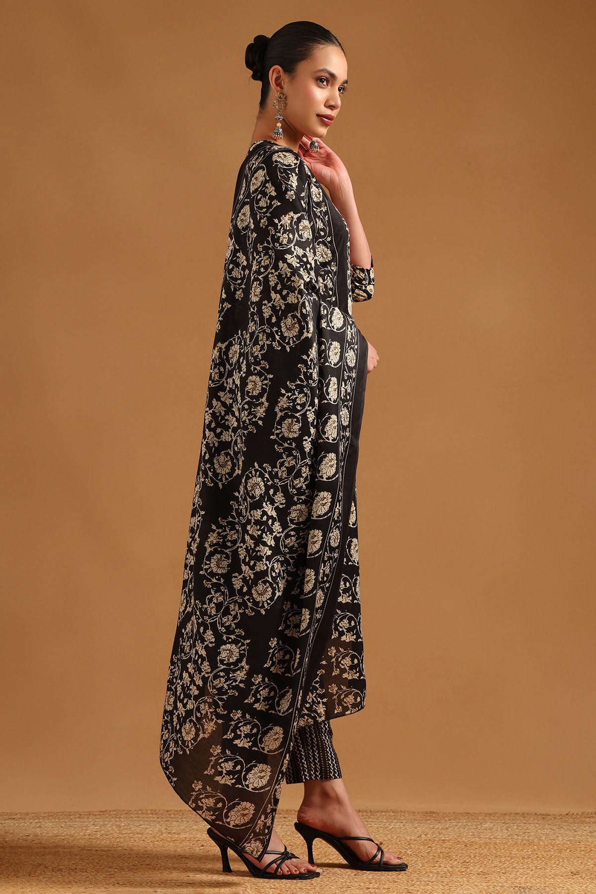 Soch Womens Black Cotton Blend Botanical Salwar Suit With Sequins