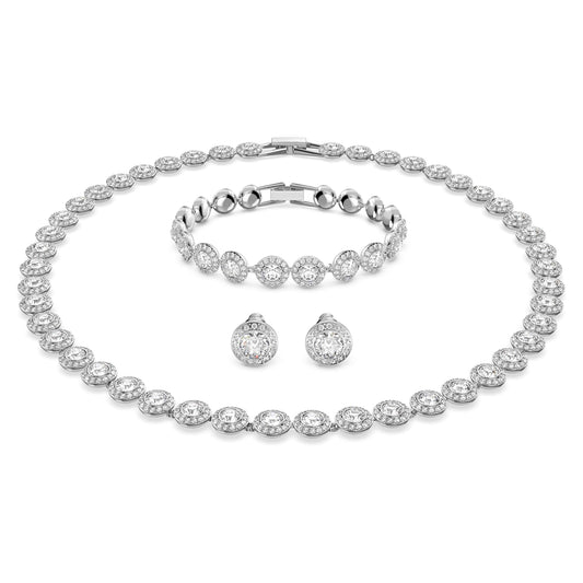 Swarovski Angelic Necklace Bracelet Earrings Set for Women, Round Size, Rhodium Plated