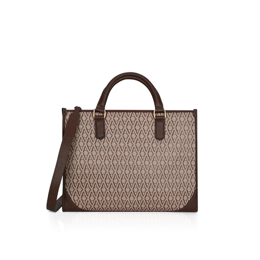 Accessorize London Women's Brown Bette Monogram Large Sized Tote Bag With Adjustable Strap And Top Handles| Fits Upto 15 Inch Laptop | Tote Laptop Bag for Work| Stylish Shoulder Bag | Gift For Women