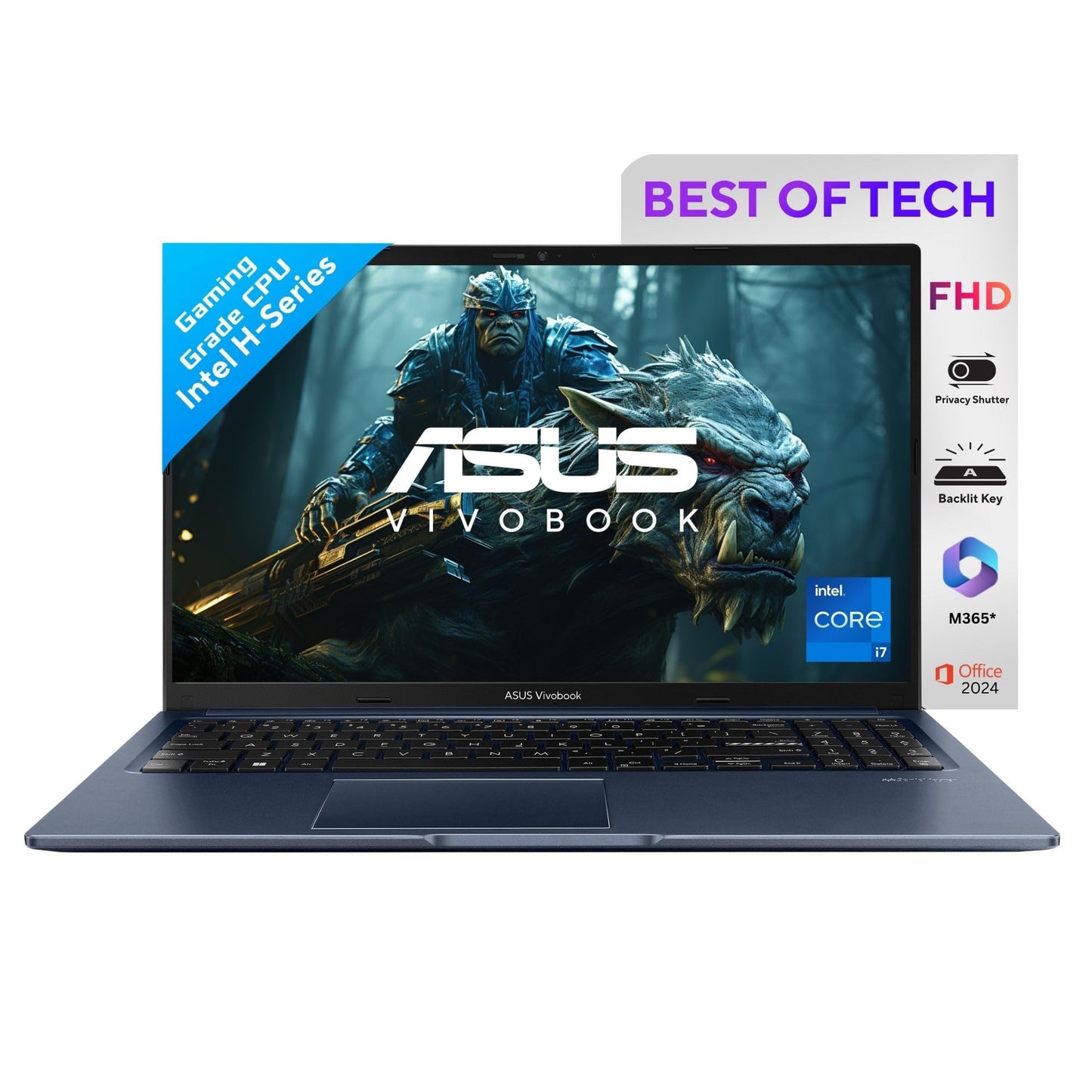 ASUS Vivobook 15,13th Gen,Intel Core i7-13620H(Intel UHD iGPU/16GB RAM/512GB SSD/FHD/15.6"/60Hz/Backlit Keyboard/Windows 11/M365 Basic (1Year)*/Office Home 2024/Quiet Blue/1.70 kg) X1502VA-BQ838WS