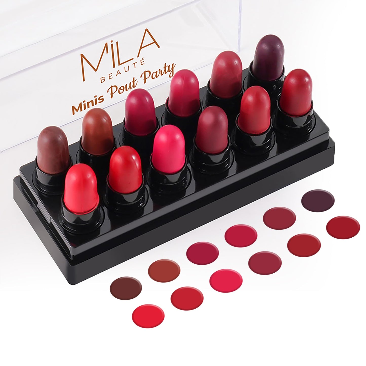 Mila Beauté 12 Creamy Matte Mini Pout Party Lipstick Kit | Lip Hydrating & Light-weight | Long Lasting Lipsticks for Women | Suitable All Indian Tones | Shade - Pinks & Reds 12g