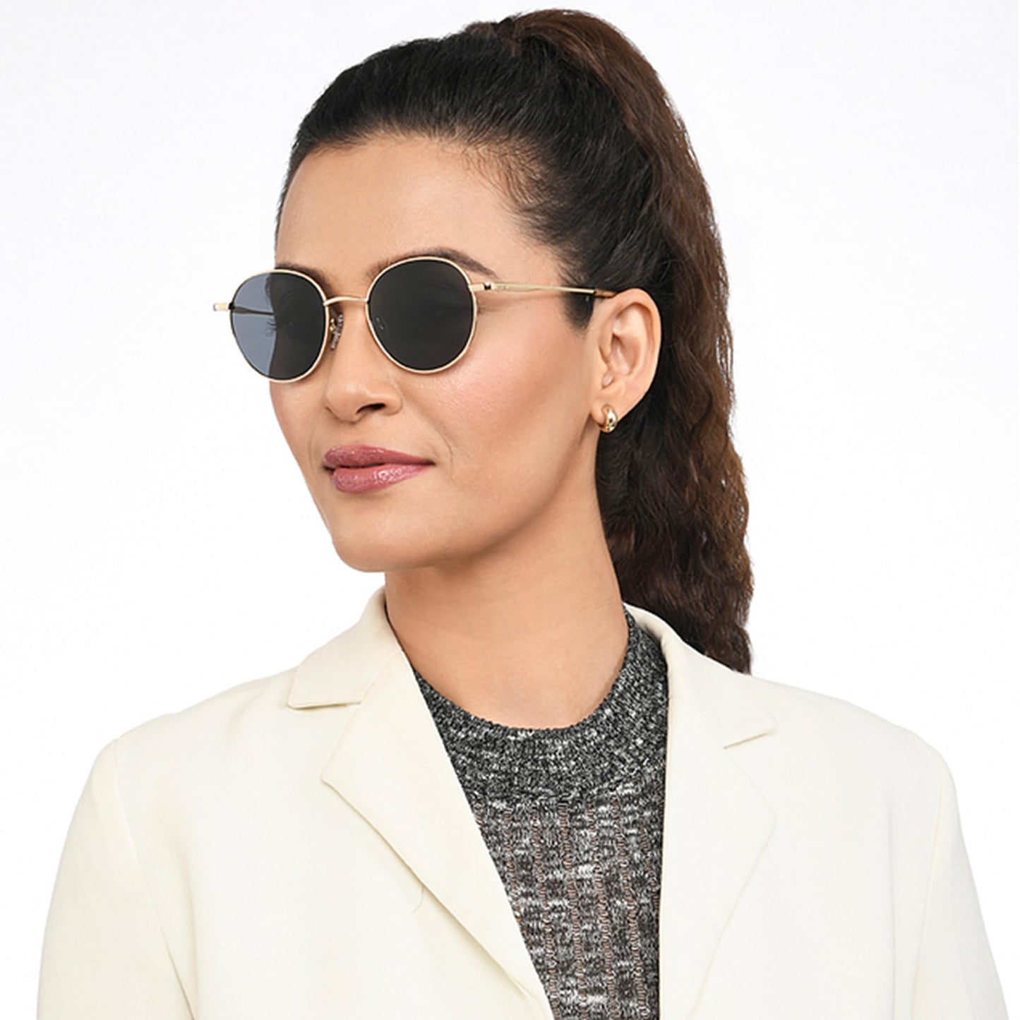 VINCENT CHASE EYEWEAR Polarized and 100% UV Protected | Golden-Grey Full Rim Round | Stylish & Premium Sunglasses | For Men & Women | Medium | VC S13112