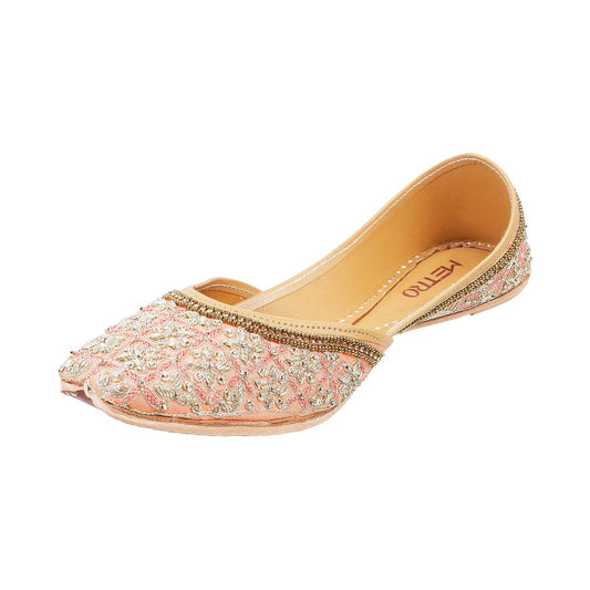 Metro Womens Beaded Peach Mojaris (Size (3 UK (36 EU))