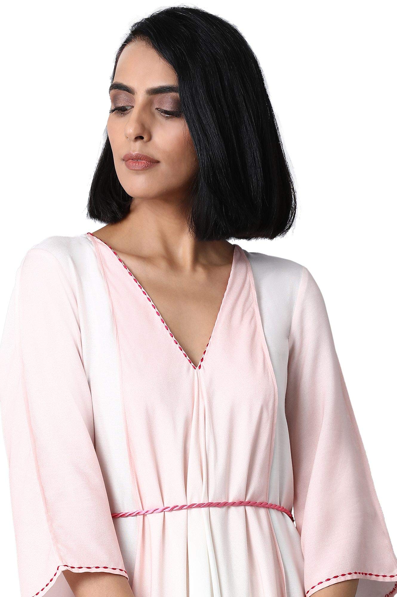 W for Woman Women's Viscose Flared Knee-Length Dress (21FEW13562-114375_Light Blue_8)