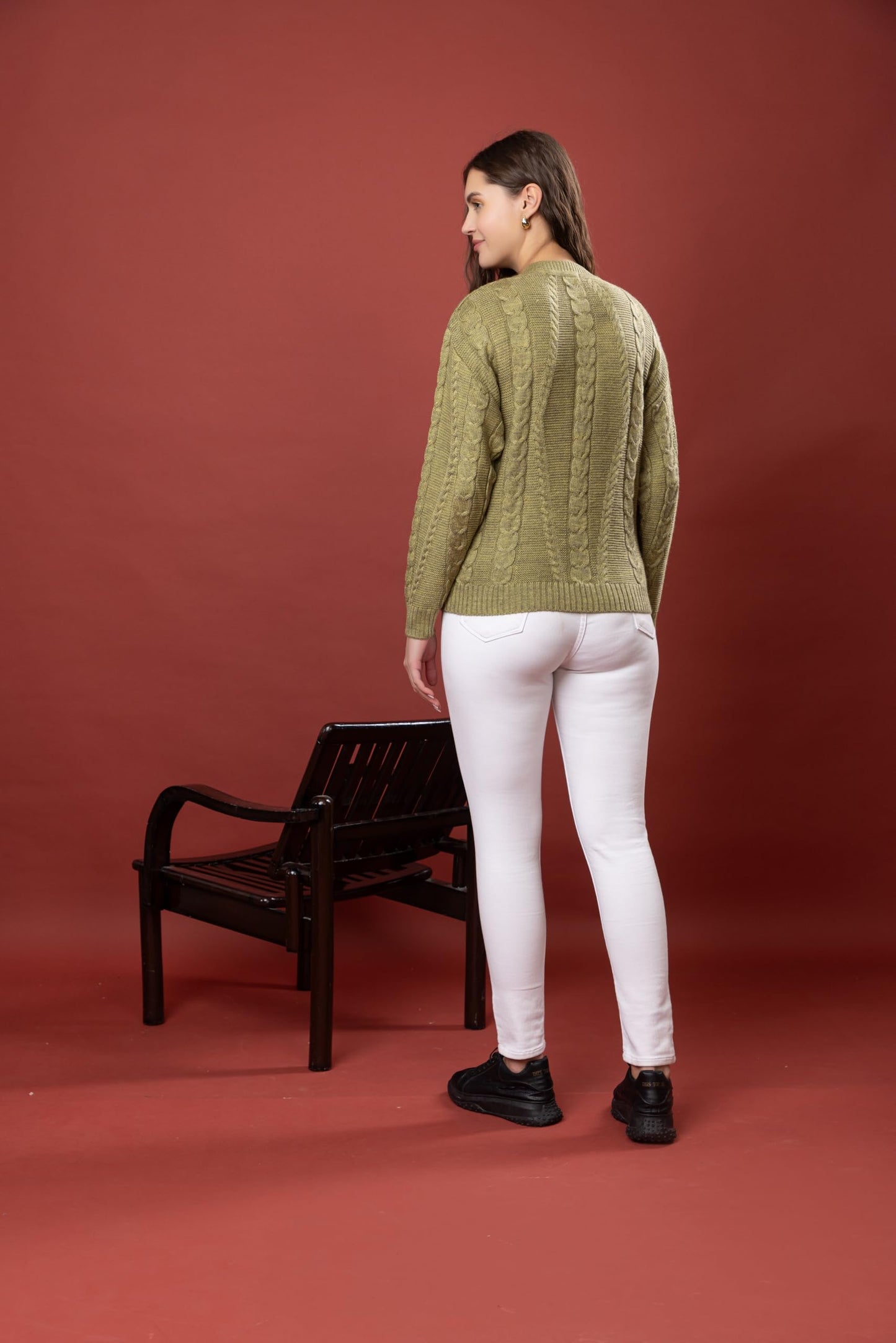 Style Dusk Women Sweater for Winter Woolen Full Sleeves Round Neck Cable Design Stylish Sweater for Winter Season (in, Alpha, 2XL, Olive)