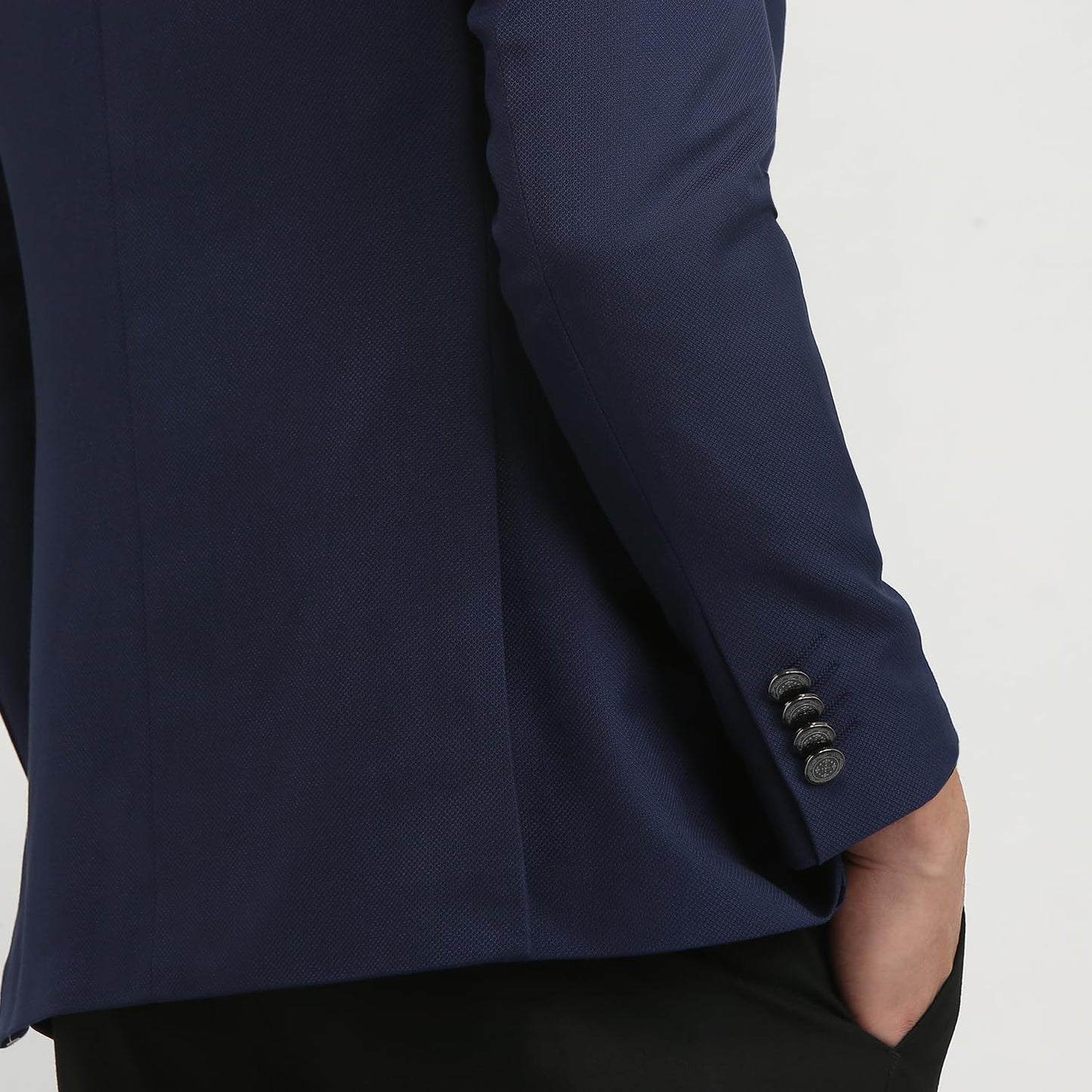 Raymond Men Regular Fit Solid Pattern Poly Rayon Blend Stand Collar Full Sleeve Ceremonial Jacket