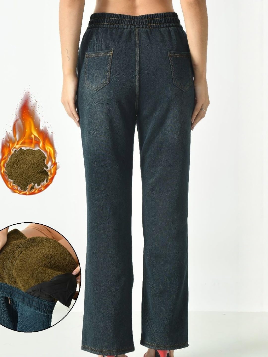 ogimi - ohh Give me Women Fleece Lined Jeans Winter Warm Denim Legging Fur Thermal Pant (in, Alpha, XL, Regular, Blue)