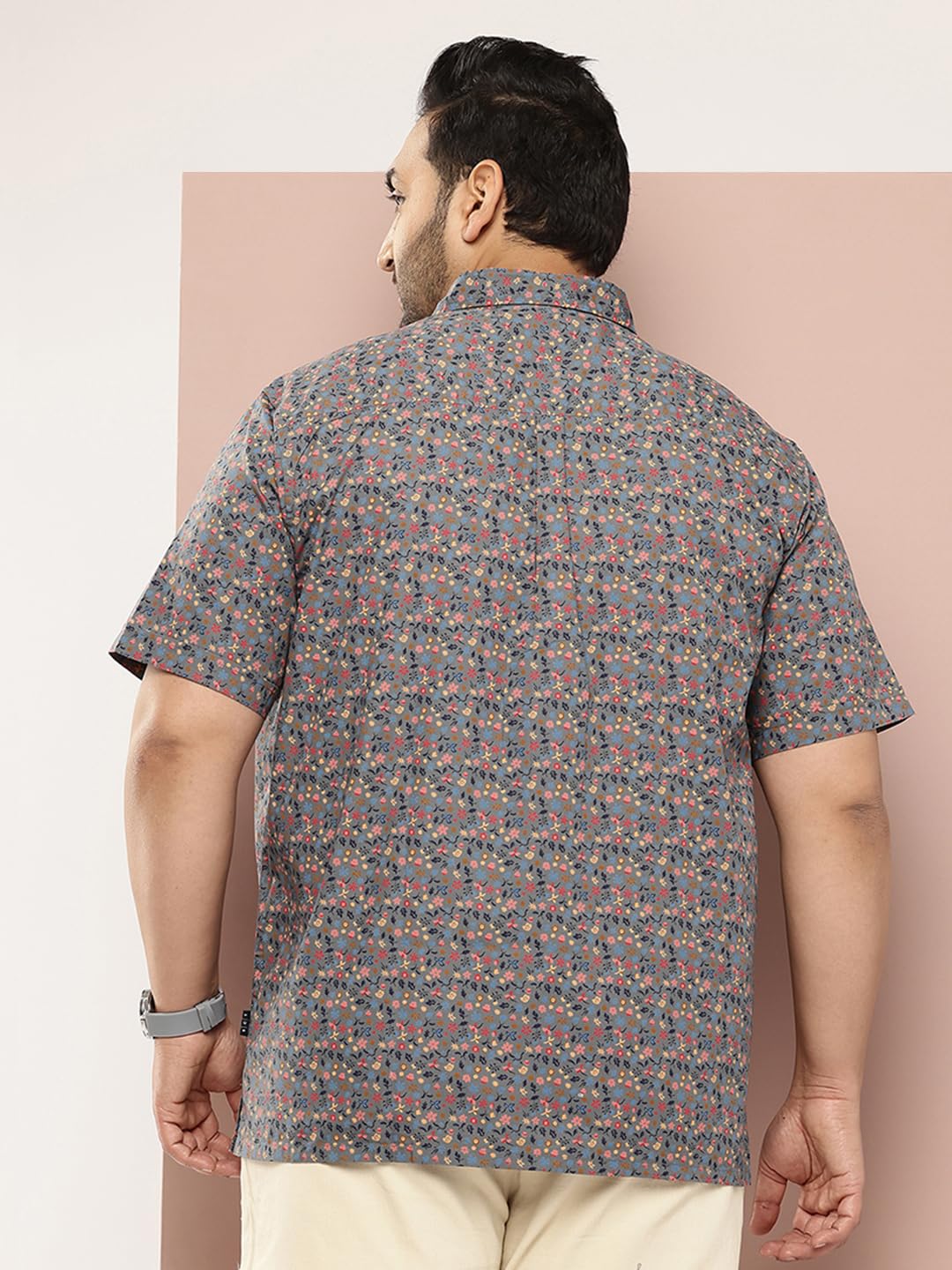 Thomas Scott Plus Size Premium Floral Printed Pure Cotton Casual Shirt(TS1474_Grey_4XL)