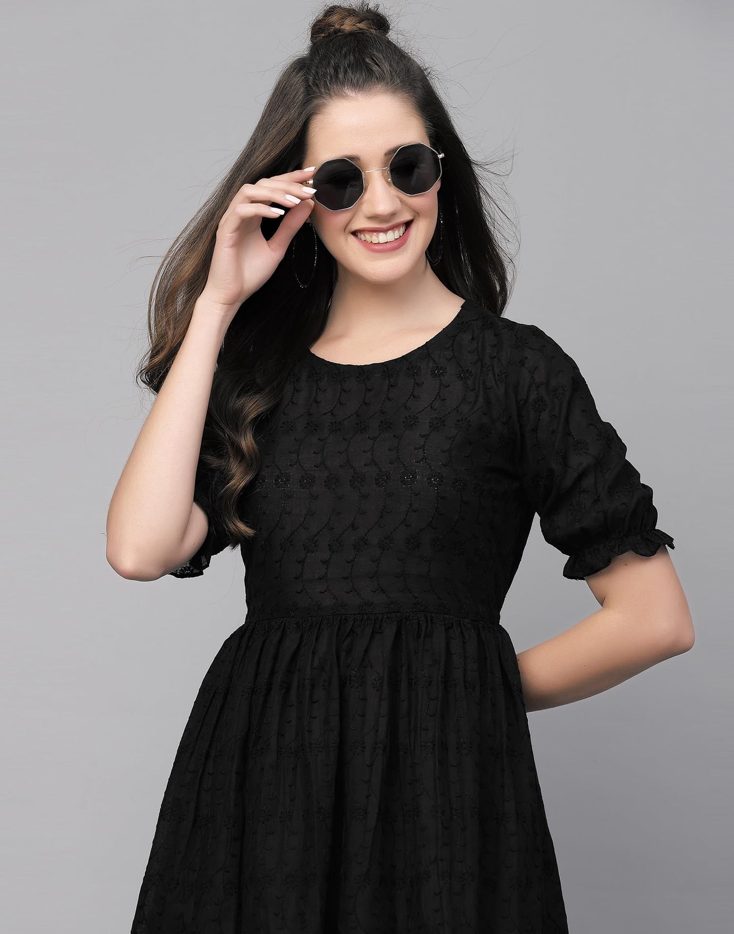 SIRIL Western Dress | Cotton Embroidery Dress for Women | One Piece Dress for Women (443TK7431-M_Black)