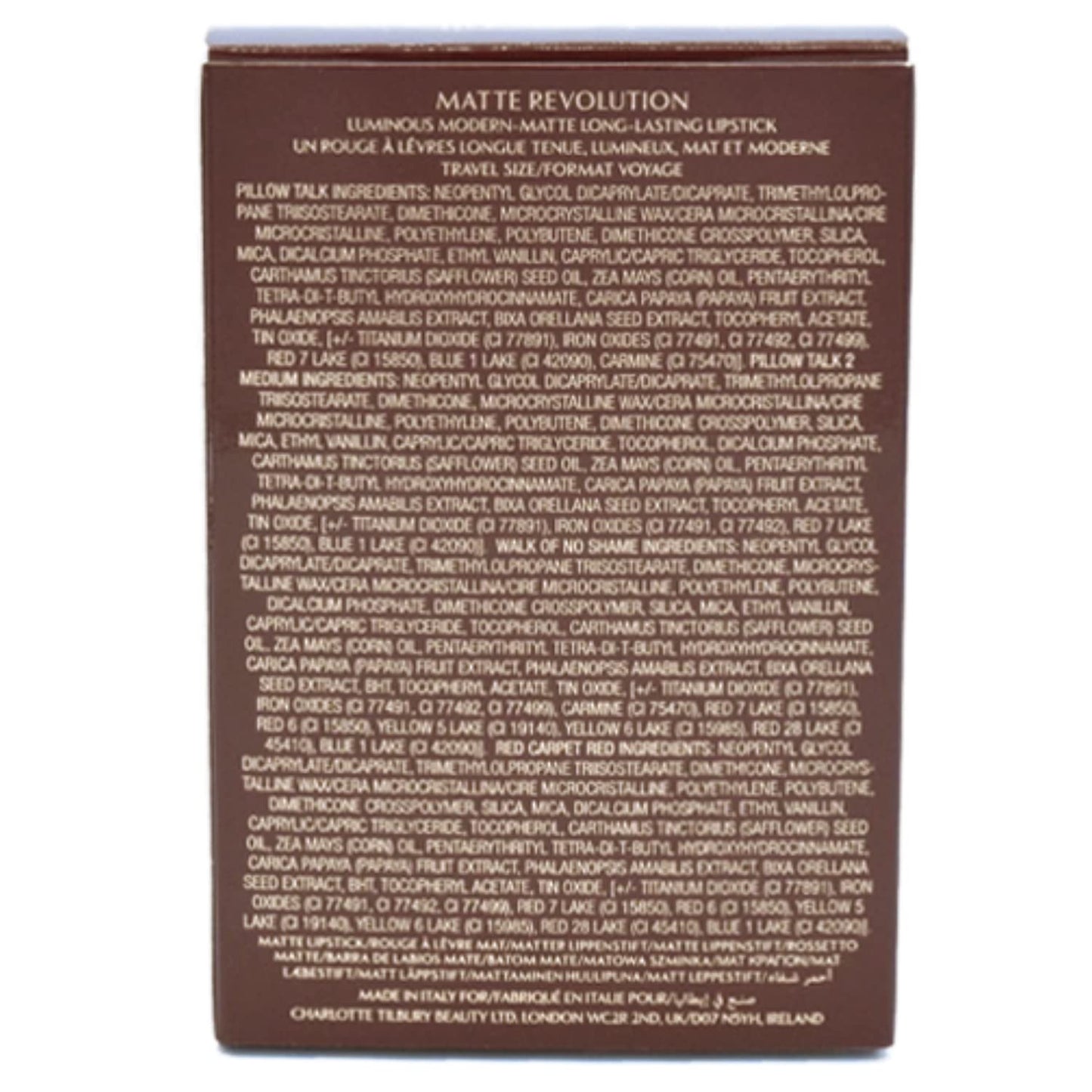 Charlotte Tilbury Mini Iconic Lip Wardrobe - Matte Revolution Quad 4 Lipsticks Gift Set:: Pillow Talk, Pillow Talk Medium, Walk of No Shame, Red Carpet Red - Long Lasting