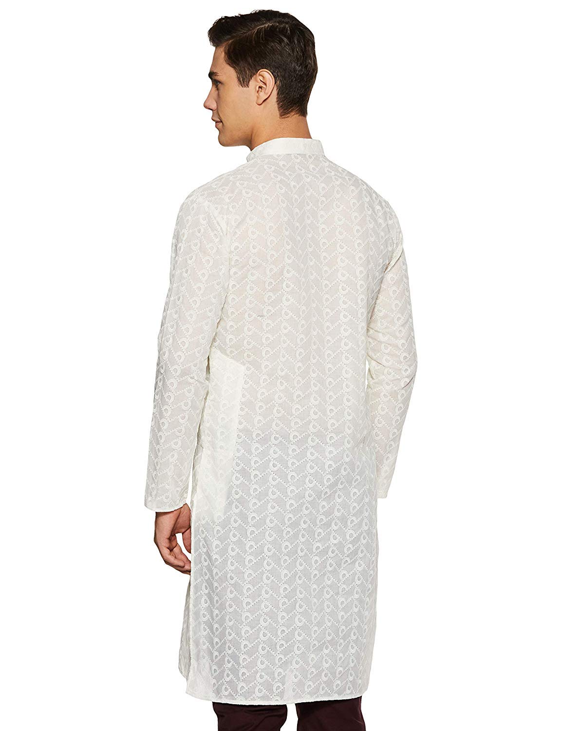 Royal Kurta Mens Chikan Embroidered Cotton Kurta Beige
