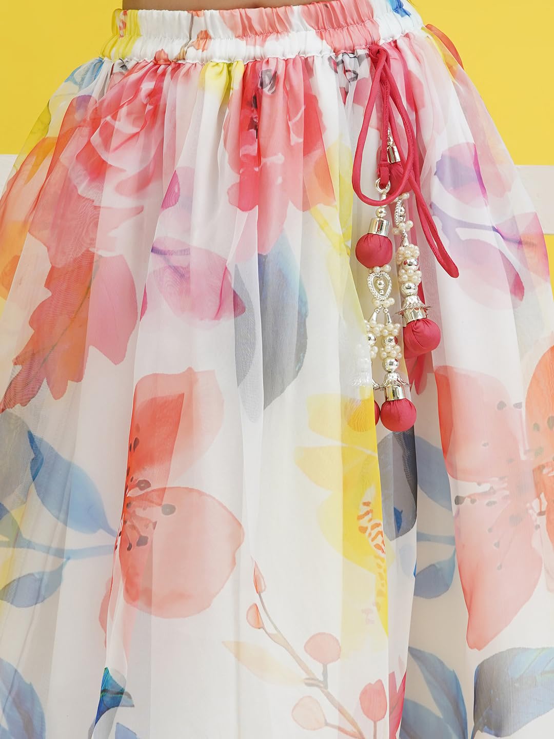 AJ DEZINES Kids Ethnic Wear Silk Blend Organza Floral Printed Pink Lehenga Choli for Girls With Dupatta (G-LH-16-PINK-36)