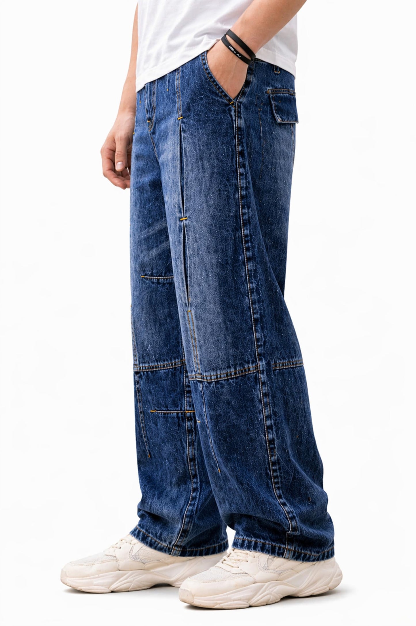 Ben Martin Dark Blue Baggy Jeans for Men | Loose Fit Wide Leg Denim Pants | Streetwear Relaxed Fit Casual Jeans: | Stretchable Cotton Blue Jeanss 34