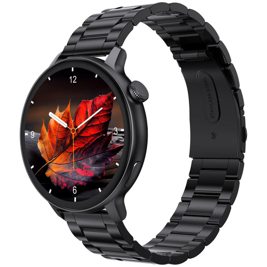 beatXP Evoke Neo 1.43” Super AMOLED Display Bluetooth Calling Smart Watch, 466 * 466px, 800 Nits, 60Hz Refresh Rate, 100+ Sports Modes, 24/7 Health Tracking, AI Voice Assistant, IP67 (Black Metal)