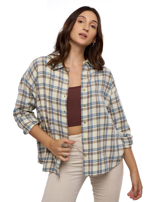 The Souled Store Plaid: Red, Brown, & Cream Women and Girls Oversized fit Checked Full Sleeve Cotton Multicolored Women Boyfriend Shirts