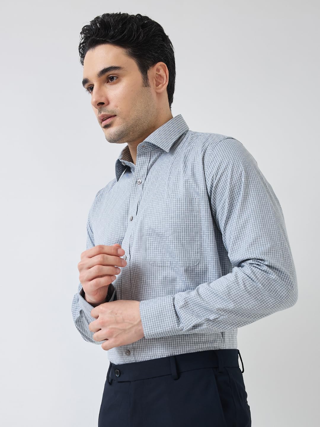 Raymond Men Regular Fit Structure Pattern Pure Cotton Semi Cutaway Collar Full Sleeve Formal Shirt (Size:42)-RMSX12849 Medium Grey