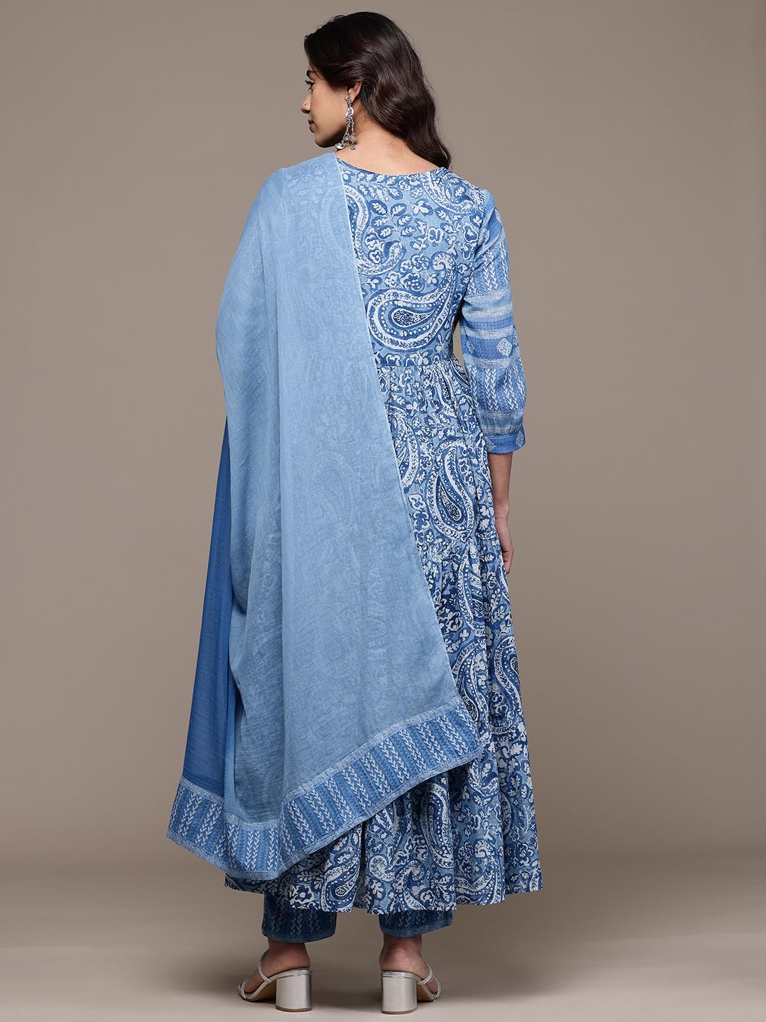 Aarke Ritu Kumar Blue Pashmina Round Neck Kurta With Pant And Dupatta