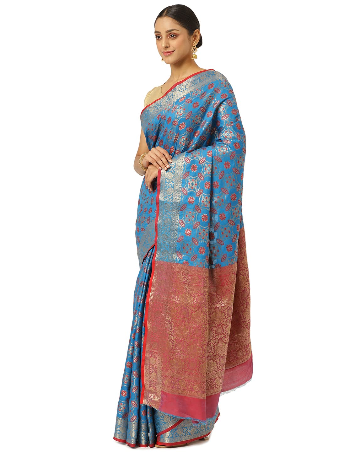 KARAGIRI Womens Banarasi Silk Blue Saree With Blouse Piece