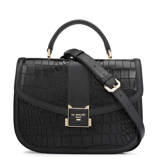 Da Milano Leather Satchel for Women - Black