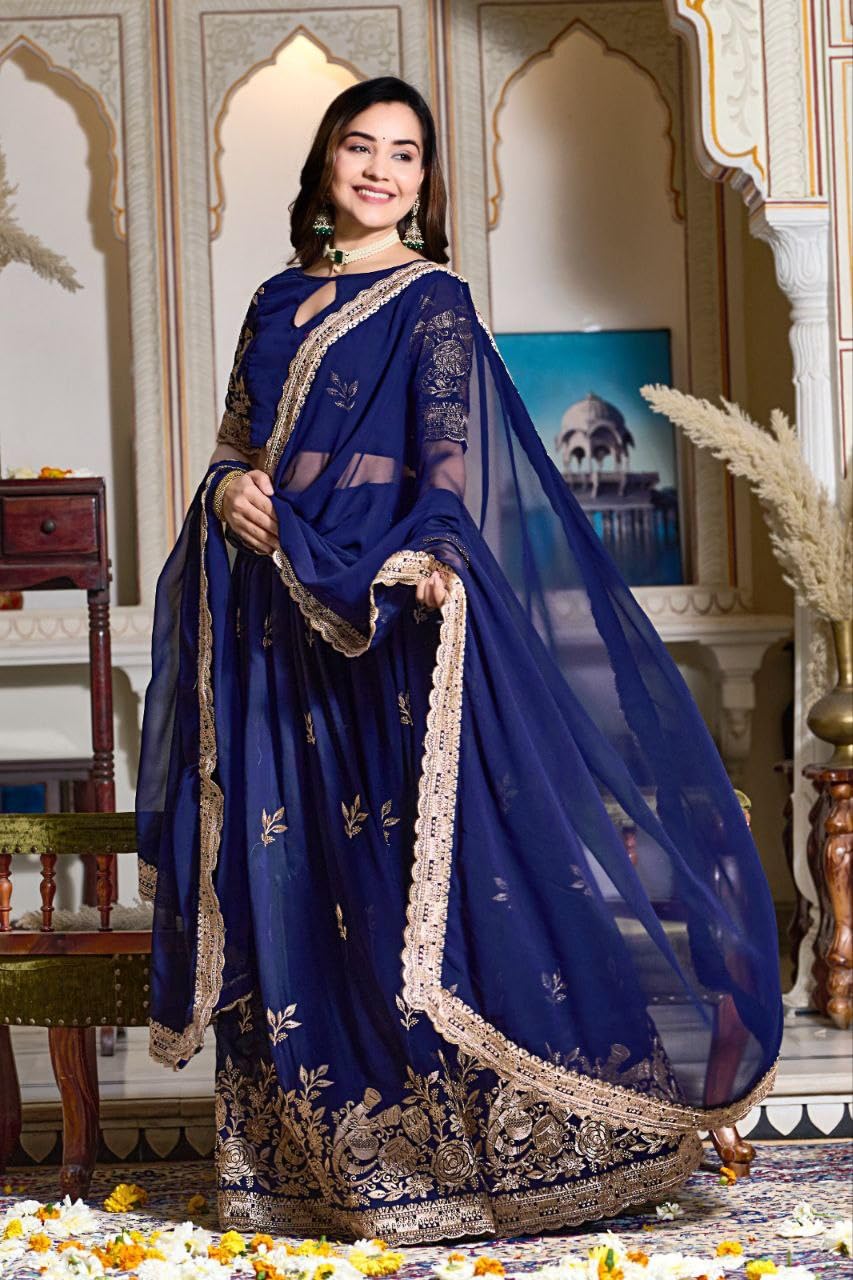 Fashion Basket Georgette Lehenga Set for Women. (Blue)