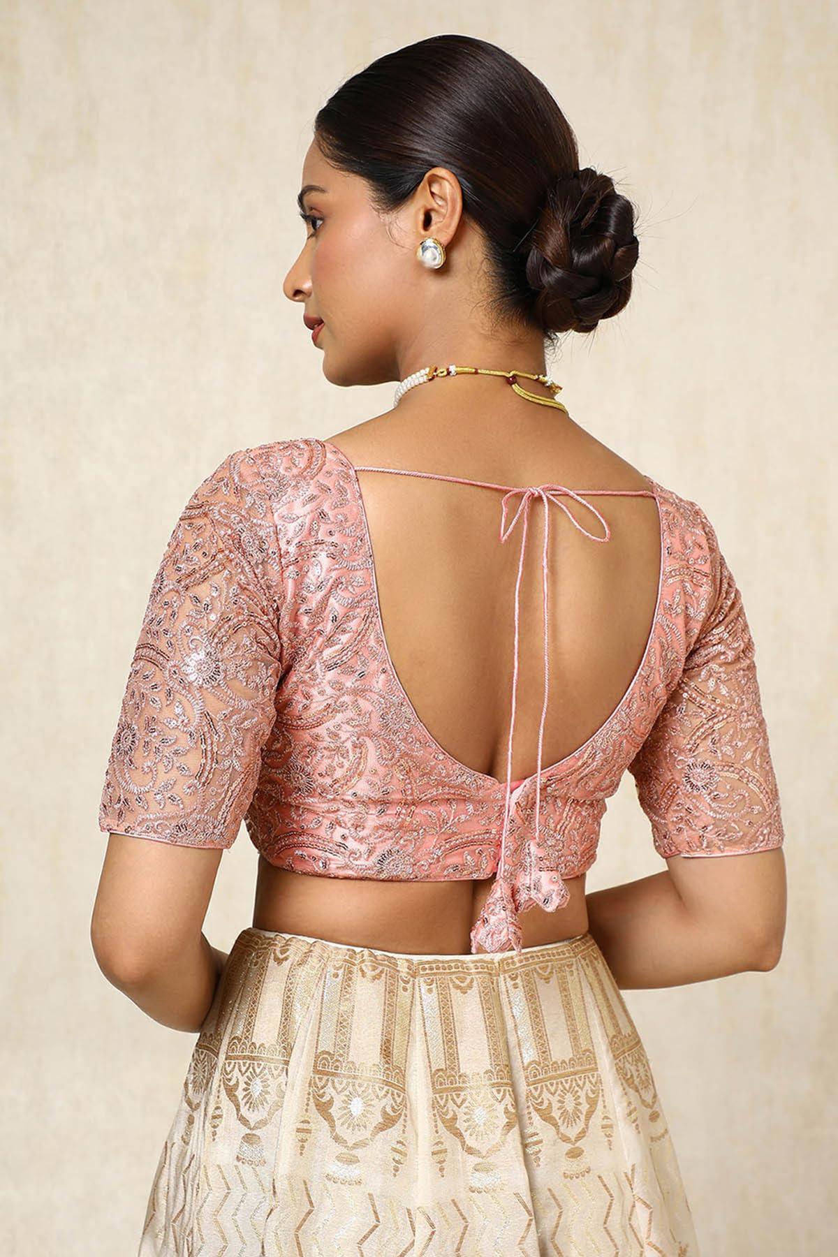 Soch Womens Pink Sequin Embellished Net Padded Blouse