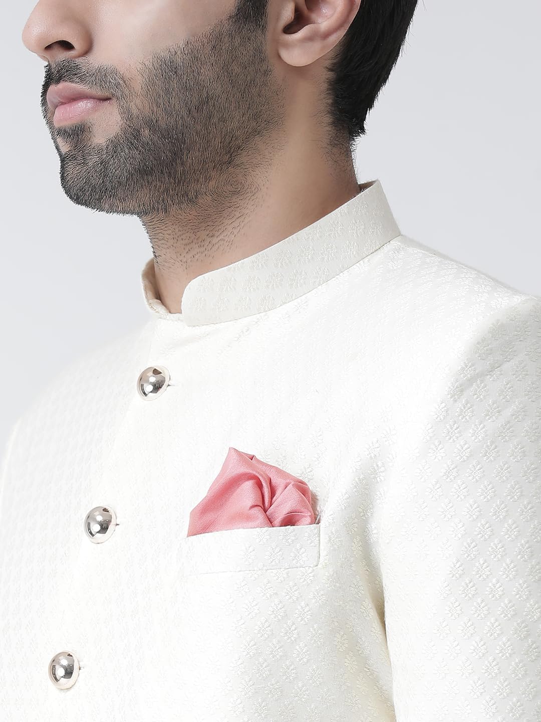 KISAH Sherwani for Men Wedding – Jacquard Indo Western Sherwani with Churidar | Designer Ethnic Outfit for Groom & Festivals, Off White, 40