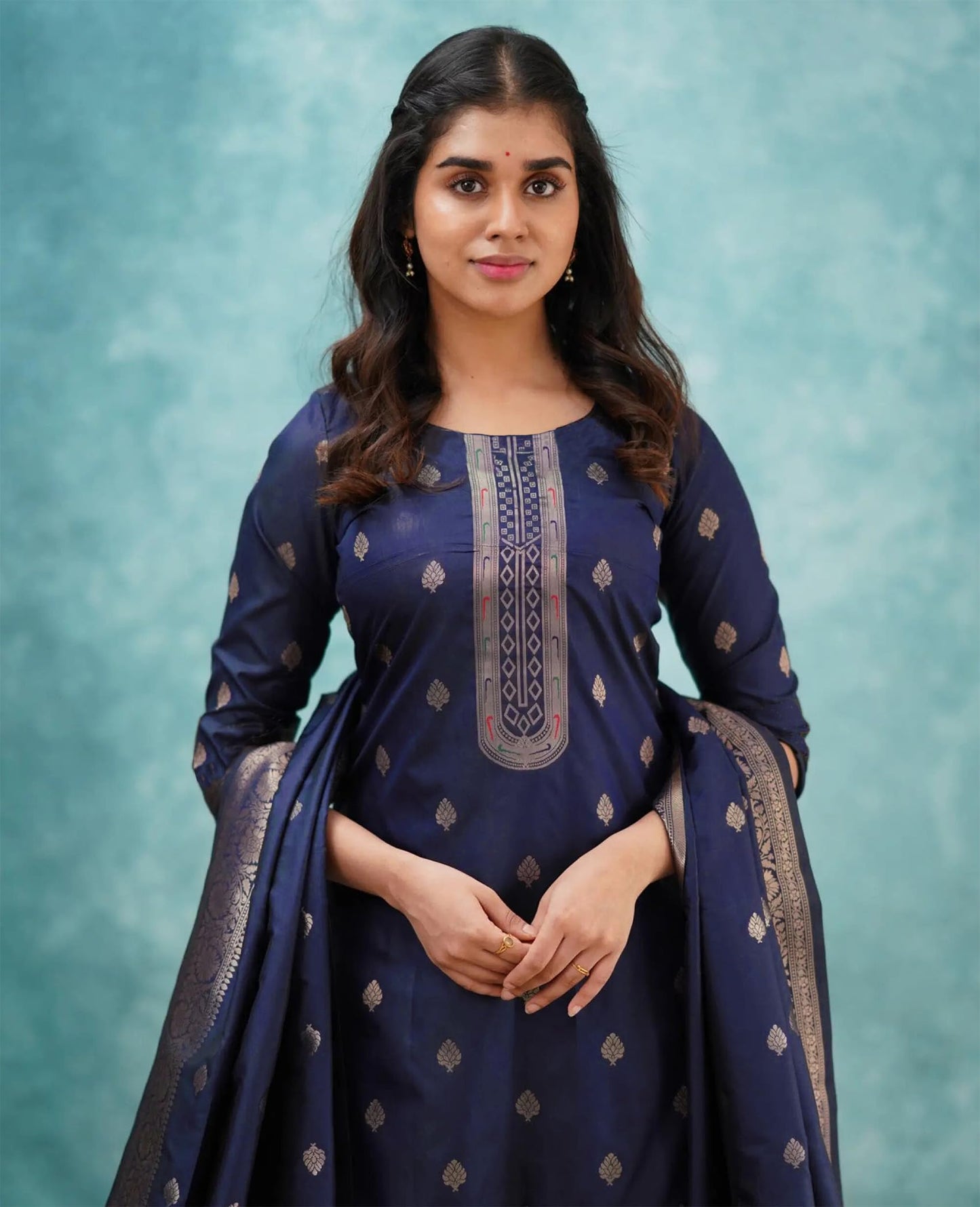 Leeli Peeri Designer Women's Art Silk Woven Zari Work Straight Kurta With Pant and Dupatta