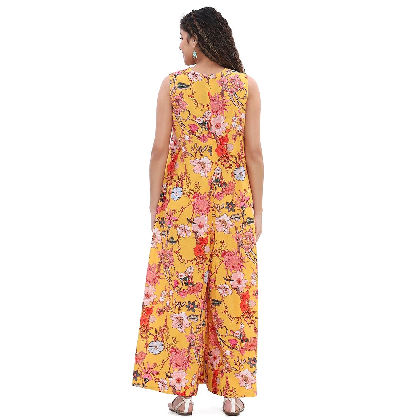 Biba Women's Cotton Straight Floor Length Jumpsuit (SMGR4113SS25YEL_Yellow