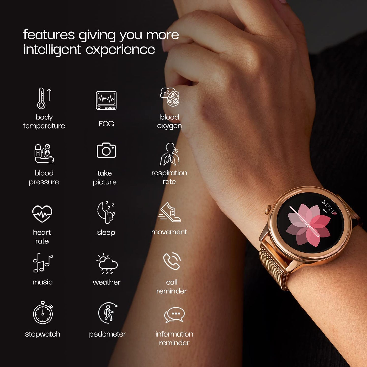 Vibez By Lifelong Xena SmartWatch For Women With Hd Display| Ecg+Ppg|Body Temprature|24X7 Heart Rate & Spo2 Tracking| Sports Mode|IP68|10 Days Battery Backup(Vbsww126, Gold)