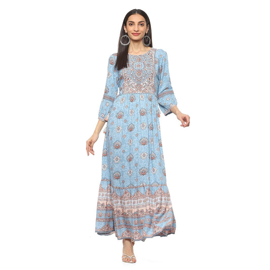 BIBA Women Printed Tired_Dress Mix and Match(RIBAYAT COLLECTION2344_Sky Blue_40)