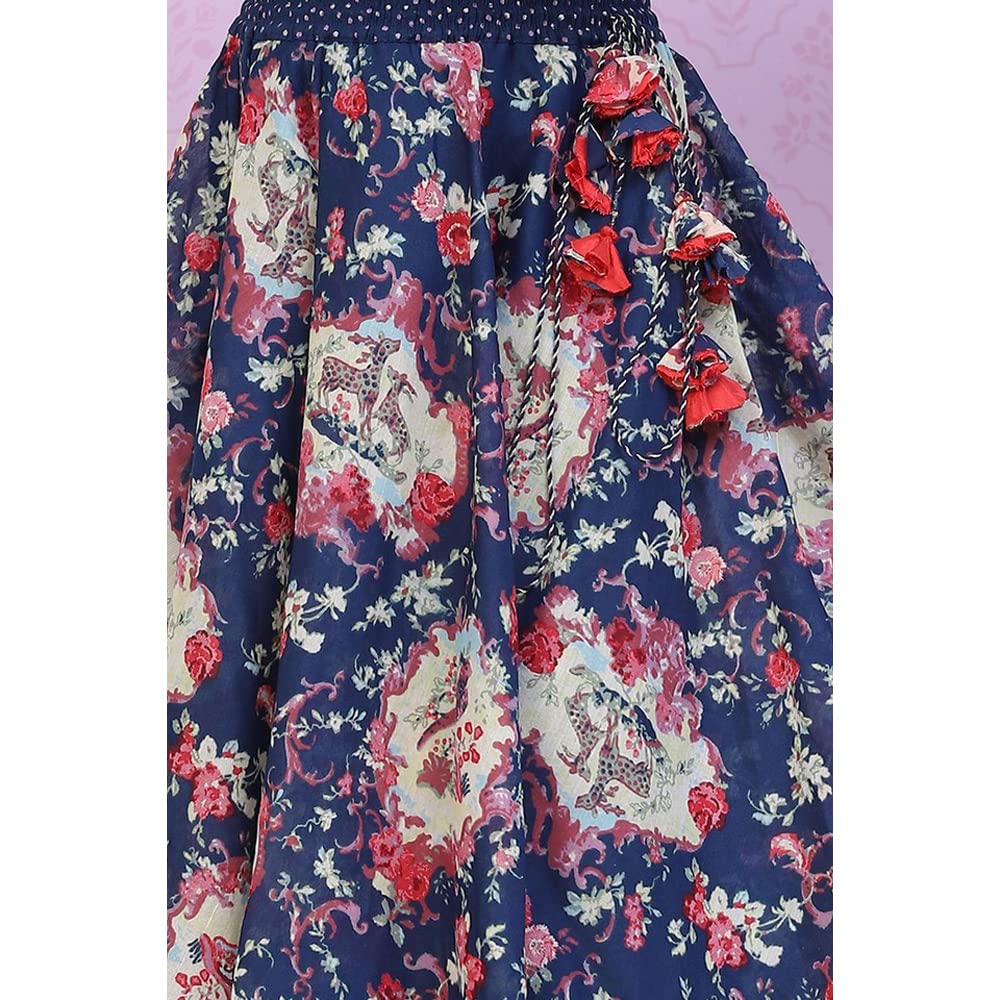 BIBA Girl's Viscose Readymade Printed Relaxed Lehenga Set (Kw4817_Navy Blue_15)