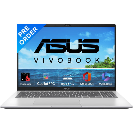 ASUS Vivobook 16, Snapdragon X Processor,(Qualcomm Adreno iGPU/16GB RAM/512GB SSD/Windows 11 Home/MS Office 365 Basic (1Year)*/16" FHD+/AI PC/Cool Silver/1.88 kg), X1607QA-MB050WS
