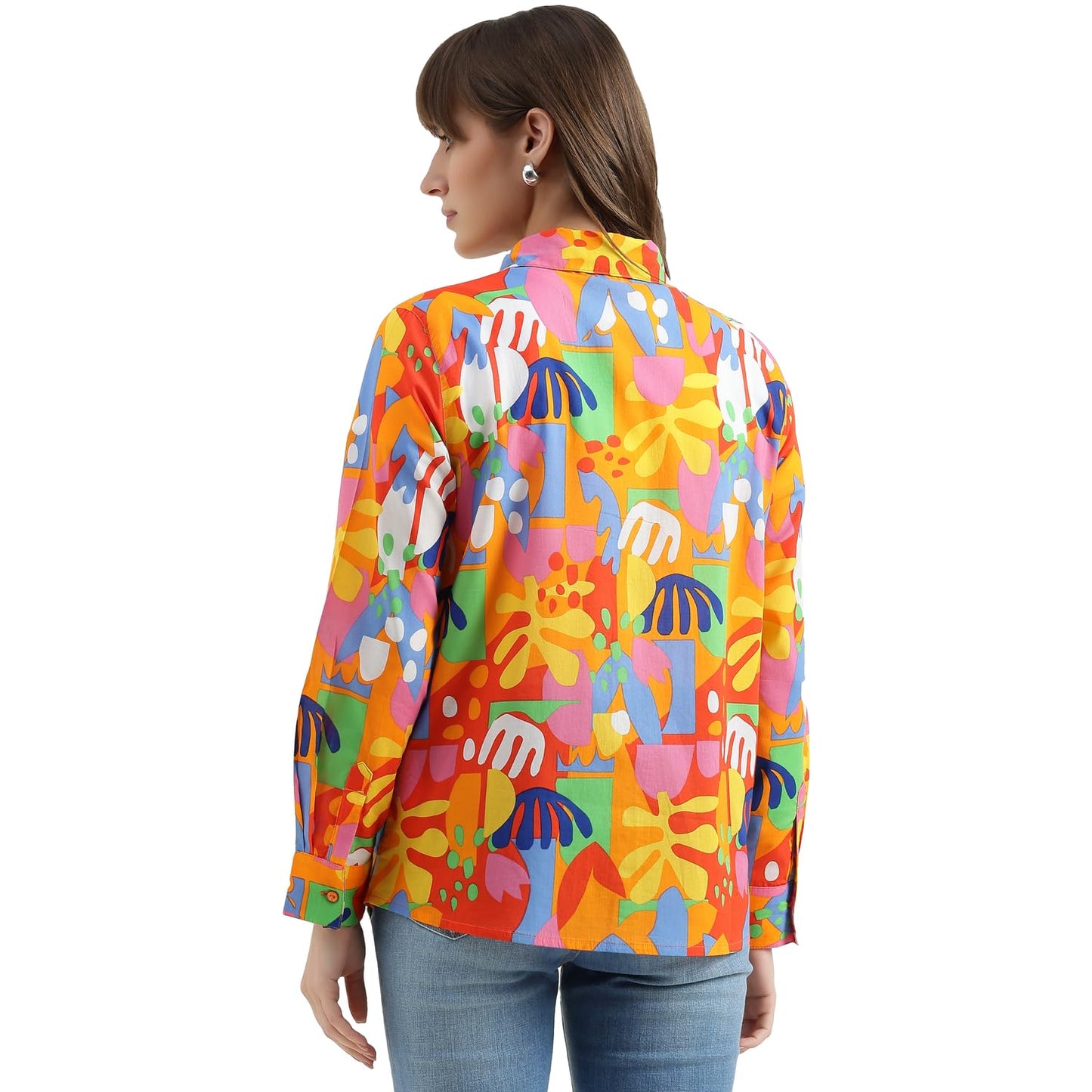 United Colors of Benetton Regular Fit Spread Collar Printed Shirt (Size : EL) - 26P5OA95Q8U5G901 Orange