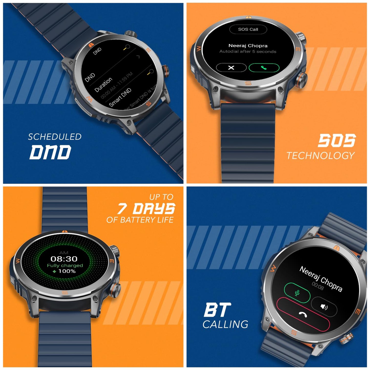 Noise X Neeraj Javelin (Limited Edition) Smart Watch 1.46" AMOLED Display, 3-Layered Casing, Special Boot-up Logo, Serialization, Emergency SOS Tech, Neeraj Autograph - India Blue