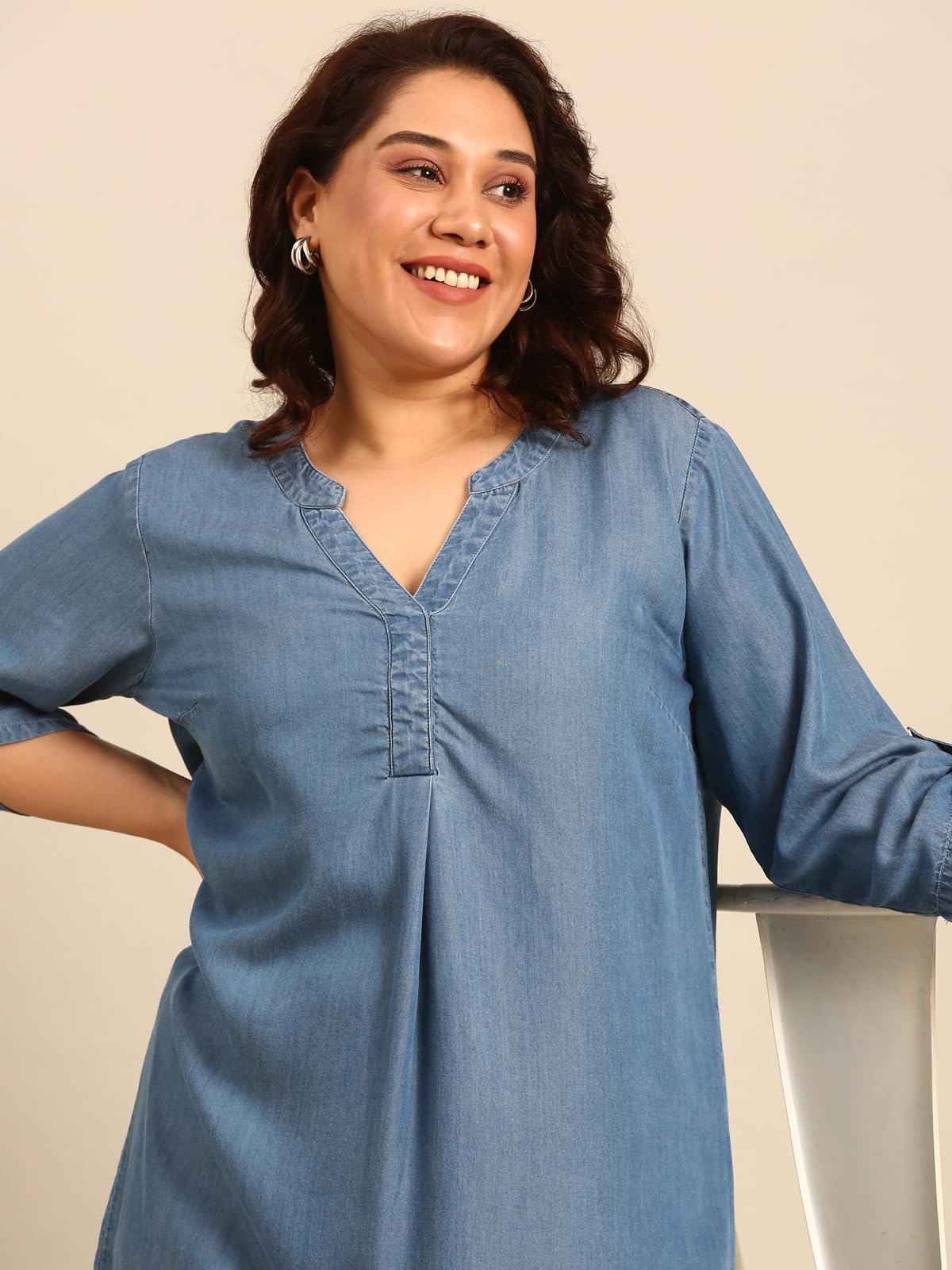 The Pink Moon Women's Midi A-Line Plus Size Denim Dress - (DRS_NIM18_Tencel_Blue_2XL)