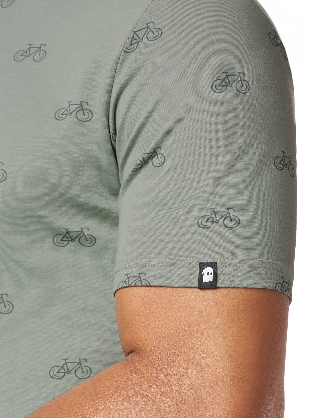 The Souled Store Men Cycle Pattern Sage Green Printed Supima Drop Cut T-Shirts (XX-Large) Supima Drop Cut T-Shirts Fashionable Trendy Graphic Prints Pop Culture Merchandise