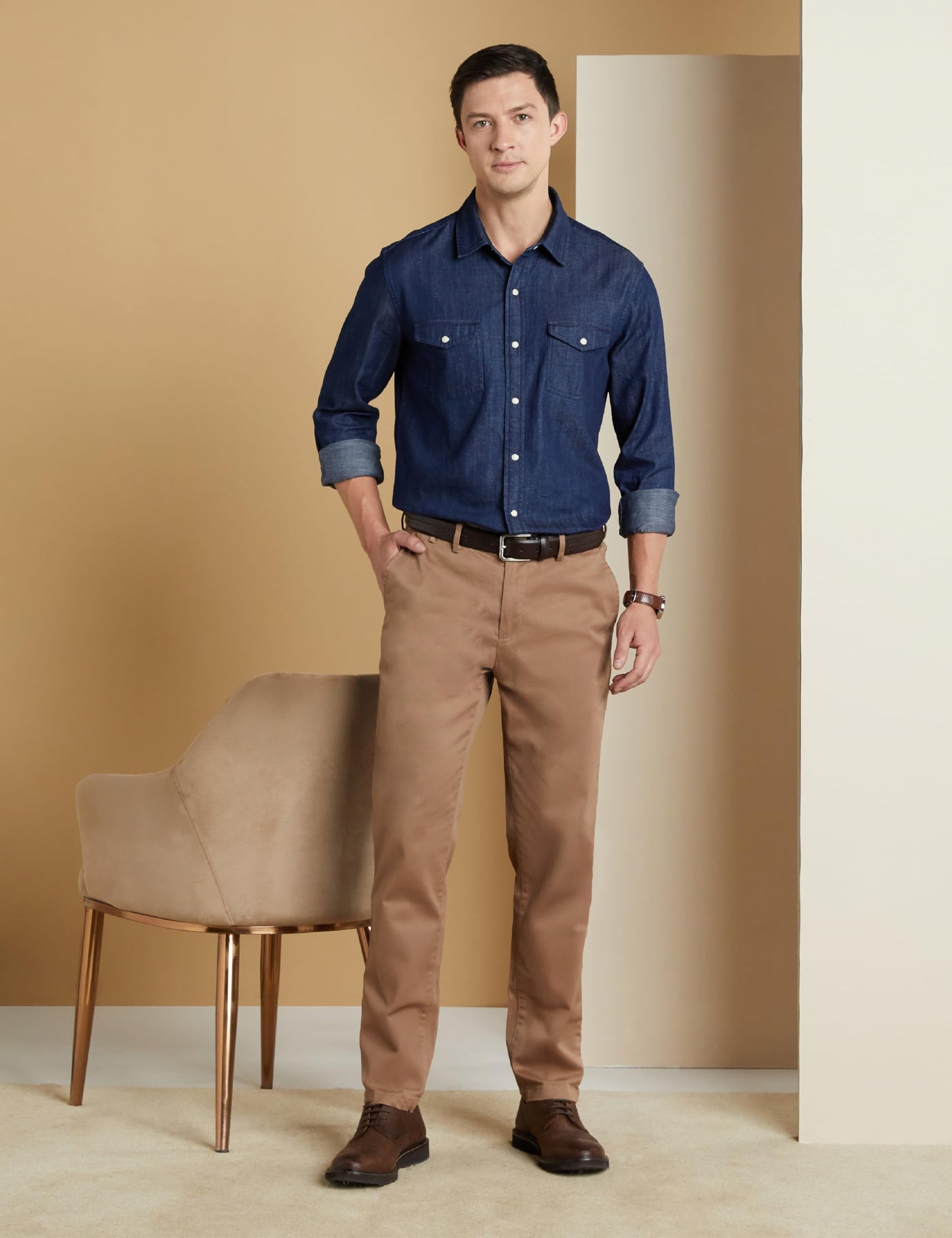 Symbol Premium Men's Casual Cotton Denim Shirt (Regular Fit) (Dark Rinse_L)