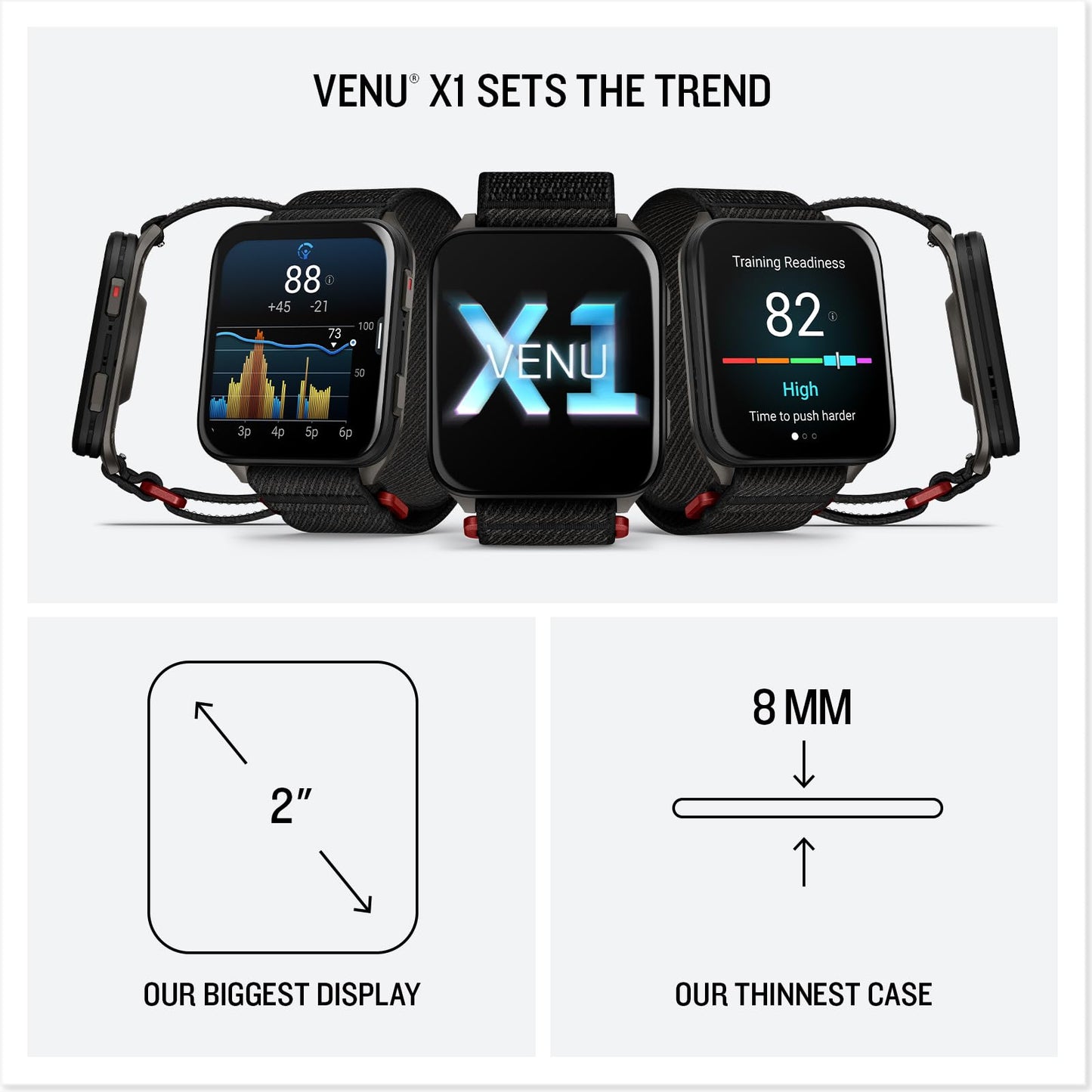 Garmin® Venu® X1, Thin and Lightweight GPS Smartwatch, AMOLED Display, Advanced Health and Fitness Features, Black with Slate Titanium Caseback and Black ComfortFit Nylon Band