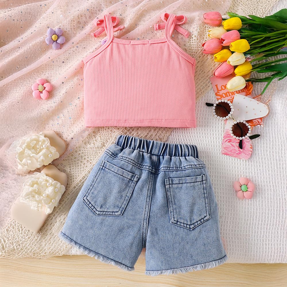 Hopscotch Girls Embellished Print Sleeveless Pink Short Set