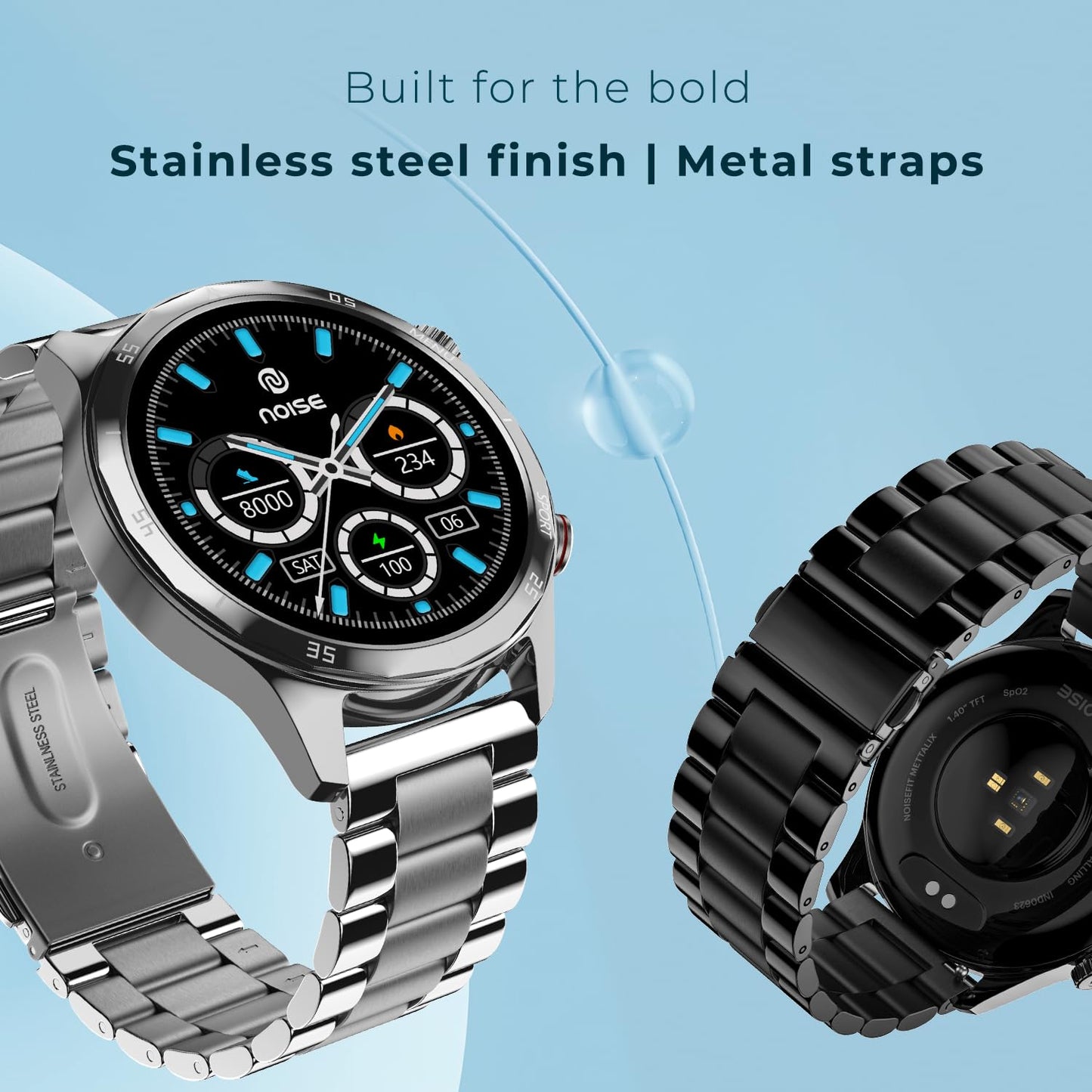 Noise Newly Launched Mettalix: 1.4" HD Display with Metallic Straps and Stainless Steel Finish, BT Calling, Functional Crown, 7 Day Battery, Smart Watch for Men and Women (Elite Nickel)