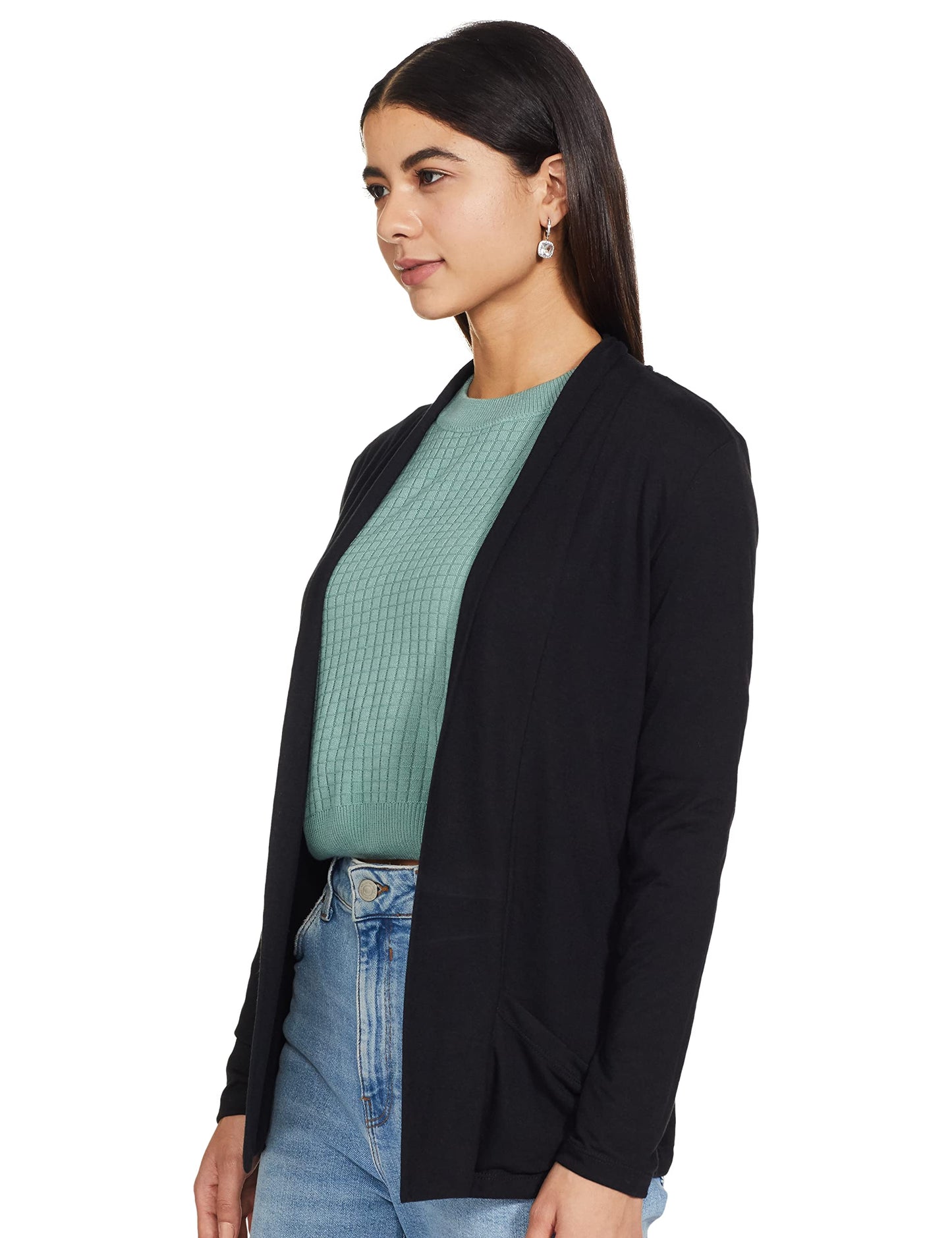Max Women's Polyester Blend Casual Shrug Sweater (SHRUG2602_Black_XL), Open Neck