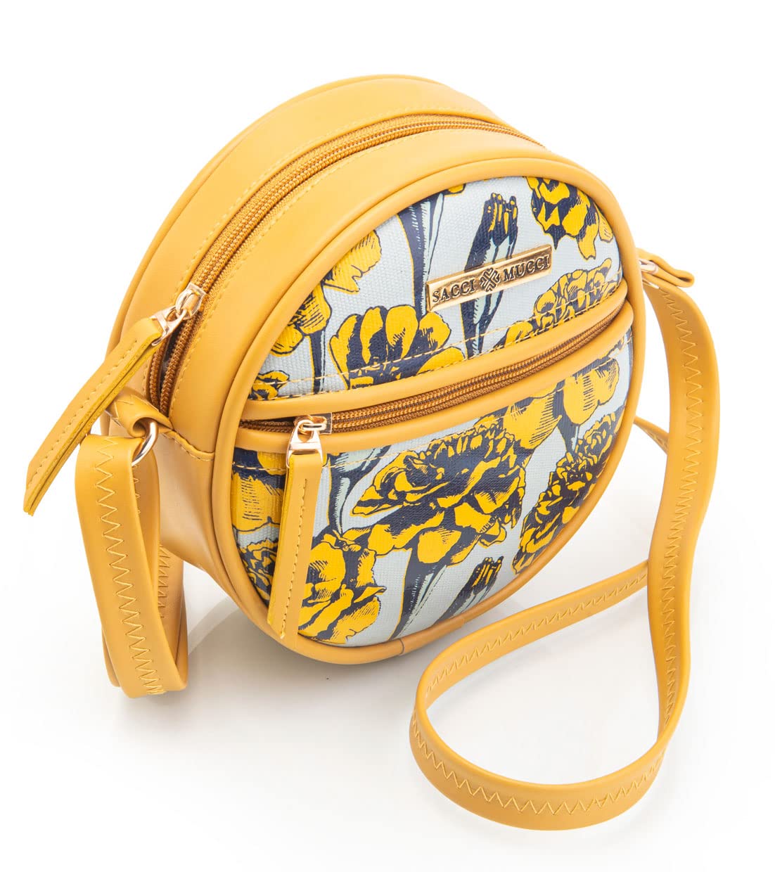 SACCI MUCCI Round Sling Crossbody Bag for girls and women | Vegan leather, Stylish, Sturdy Sling bags for women girls (Mustard-Marigold)