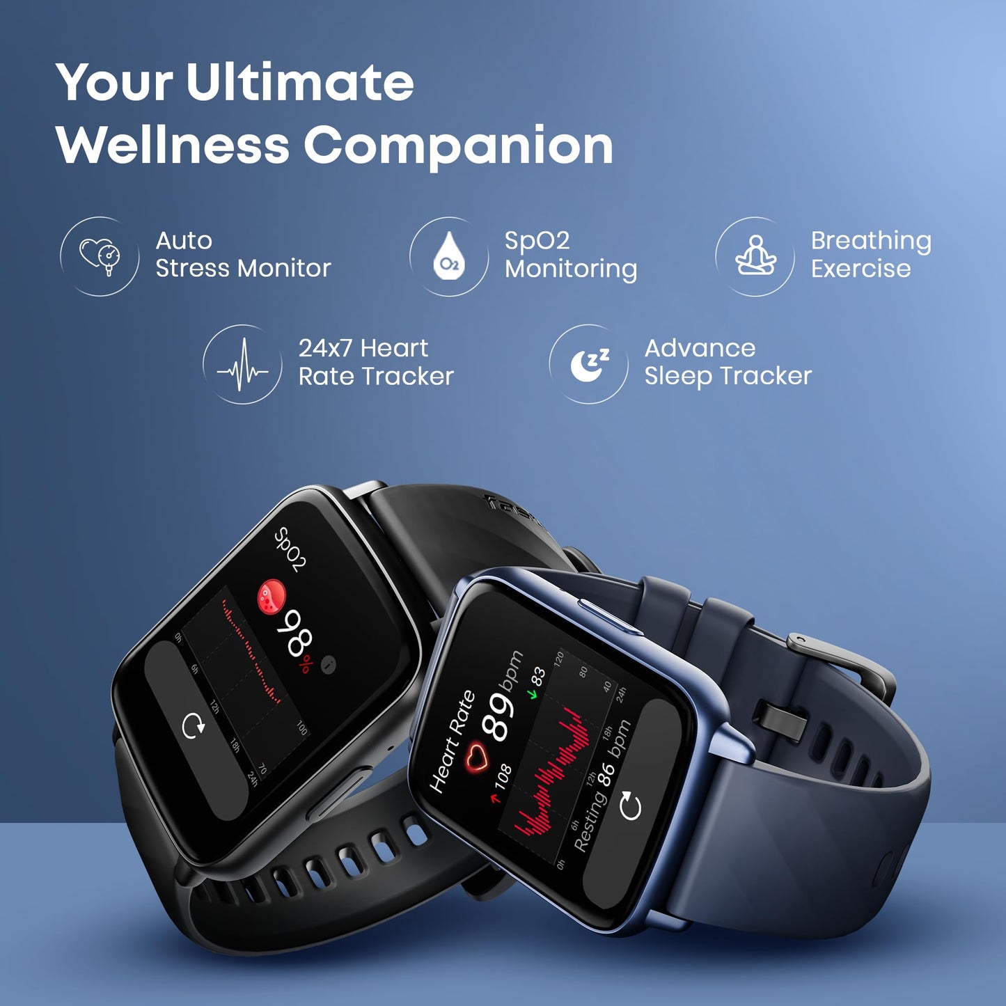 Fastrack Volt S1 Smart Watch for Man and Women Latest with 1.83" Display, Silicone Strap, BT Calling, 100+ Sports Modes, Heart Rate, SpO2, IP68, Ideal Smartwatch for Boys and Girls (Blue)
