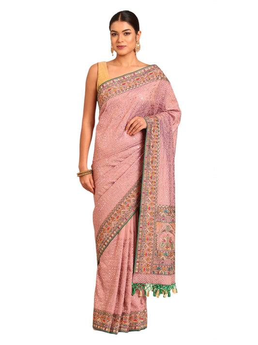 MOHEY Purple Art Silk Embroidery|Stone Work Saree for Women