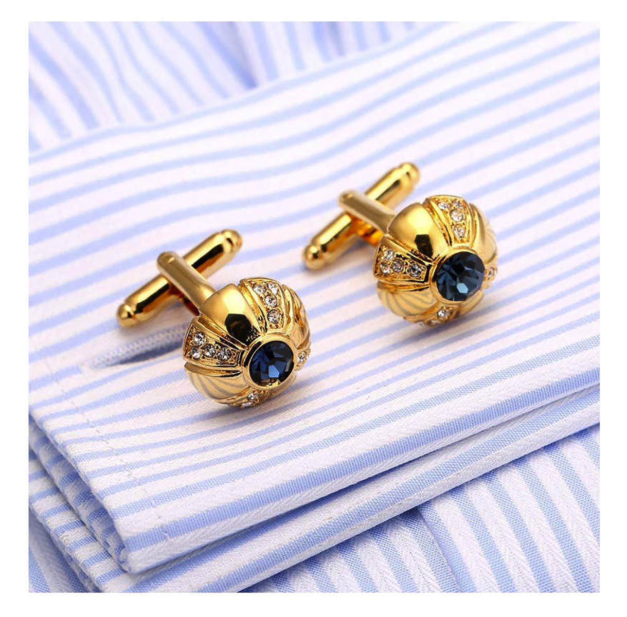 Ruvee Gold-Tone Cufflinks for Men with Royal Blue Sapphire-Style Center Stone & Crystal Accents – Luxury Formal Accessories for Weddings, Business & Black-Tie Events