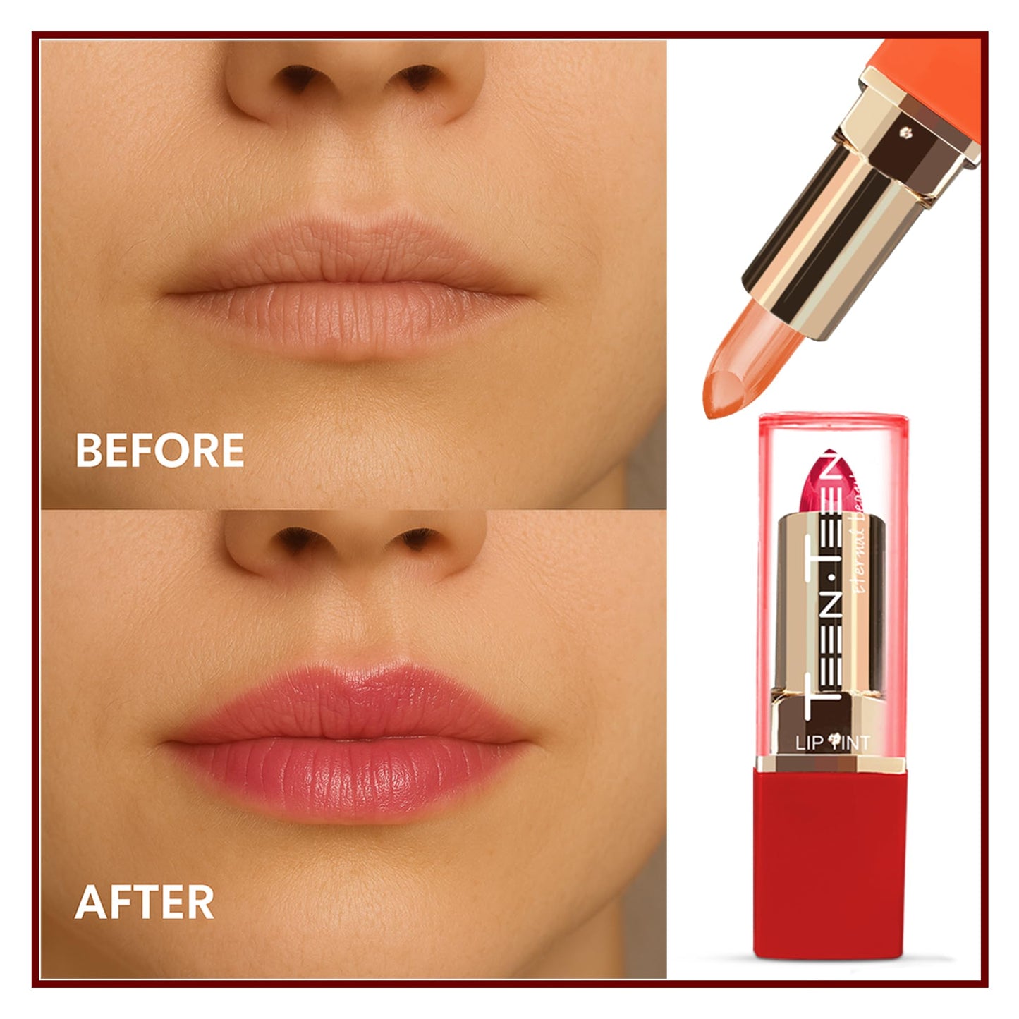 TEEN TEEN Crystal Lipstick Tint Gel & Jelly Formulation | Long-Lasting, Lightweight,Glossy Finish | Hydrating, Tint Blush, Lip Tint | All-Day-Comfort, Orange, 3.5gm