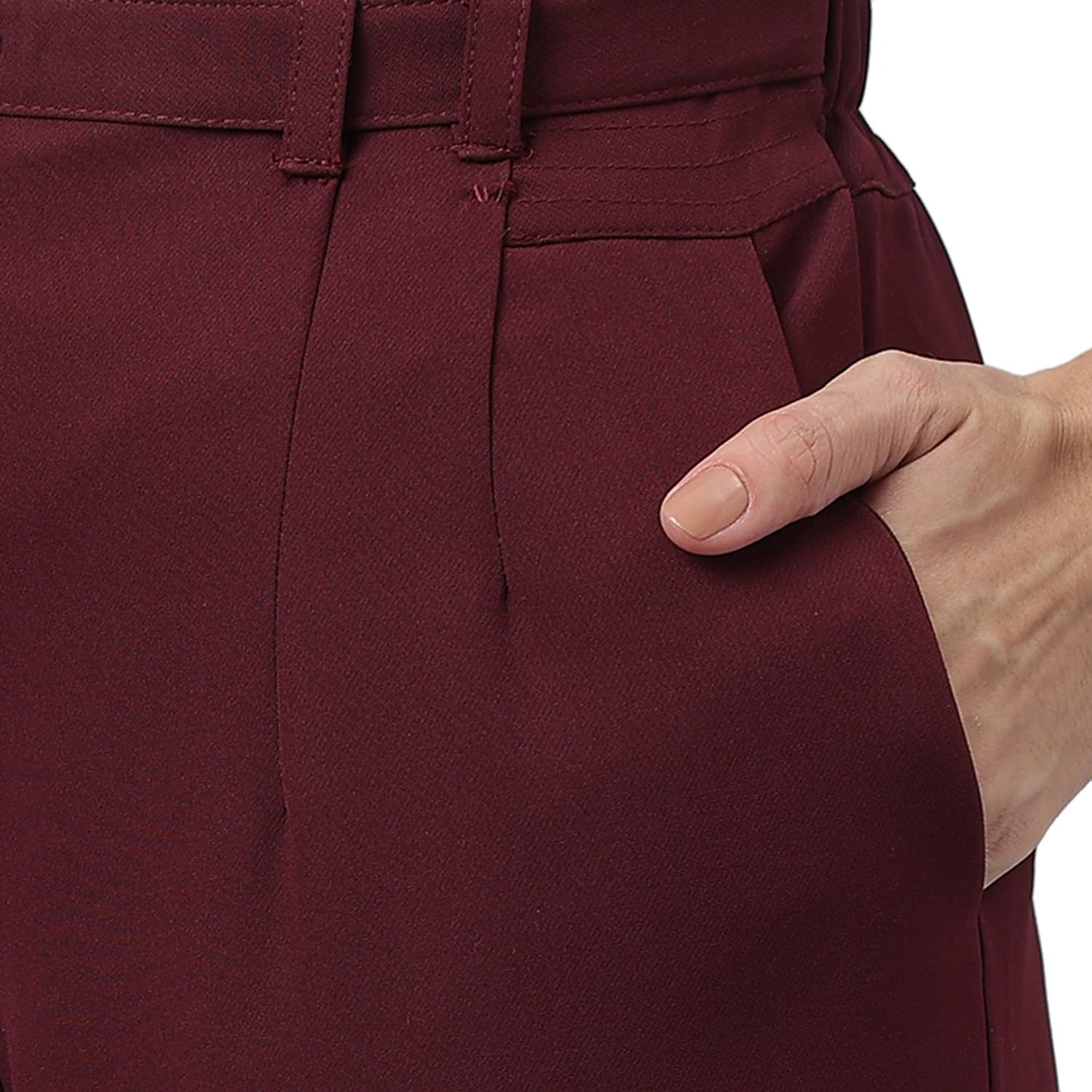 Latin Quarters Women's Maroon Solid Straight High Rise Formal Pant_XL