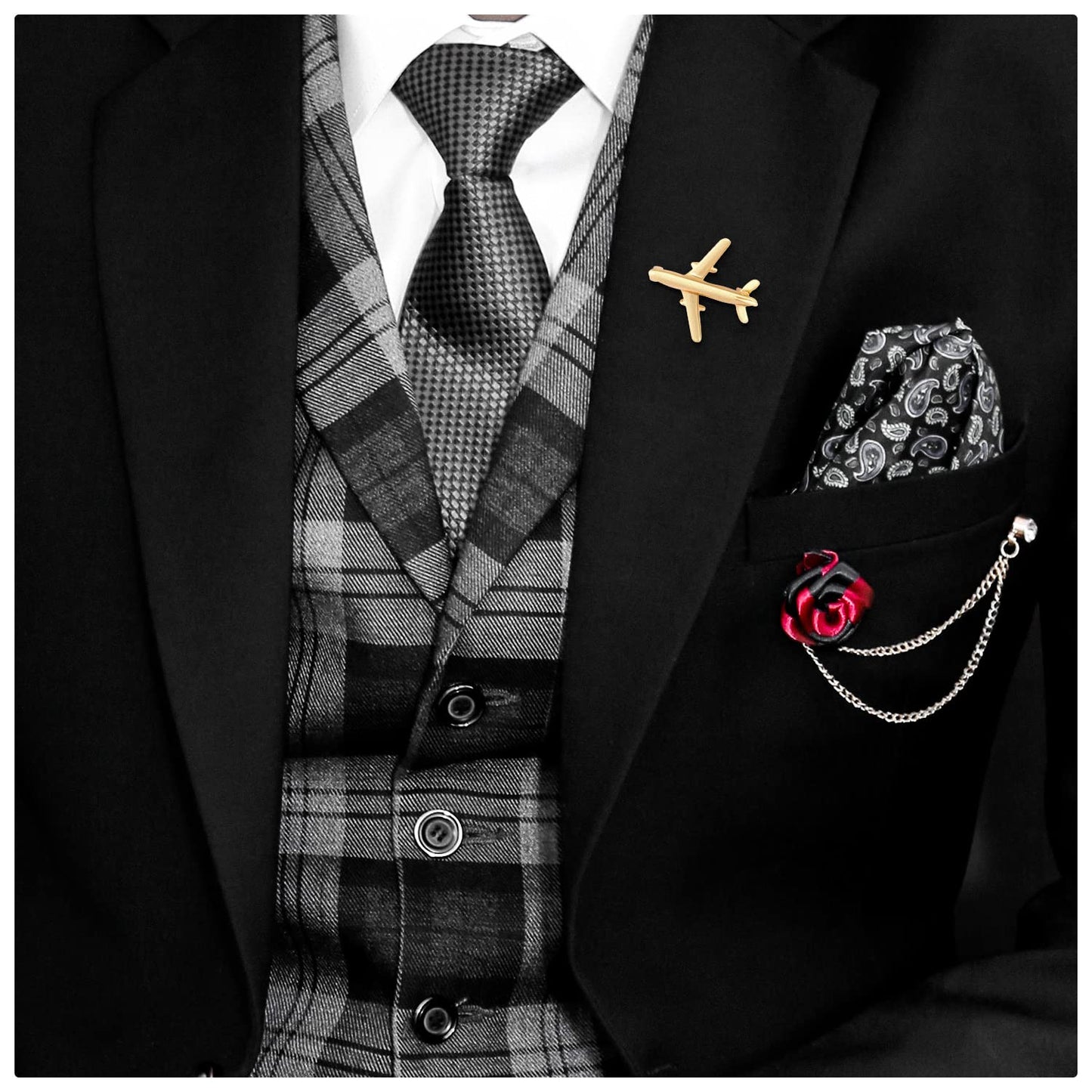 UJOY Lapel Pins Brooch Fashion Design Airplane in Gold for Gentlemen